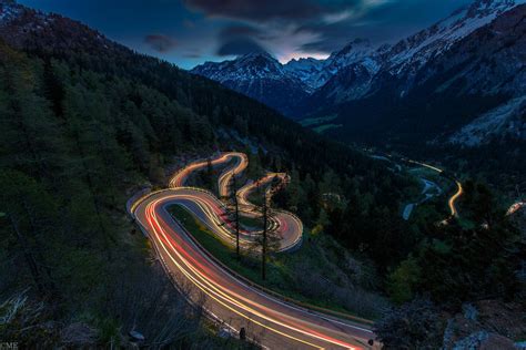 Download Mountain Light Night Road Photography Time Lapse HD Wallpaper