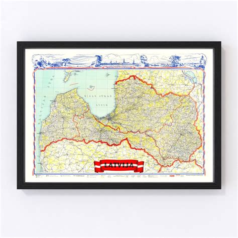 Latvia Map 1950 Old Map of Latvia Art Print Framed Wall Art Vintage ...