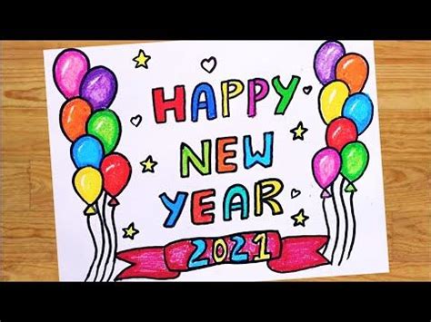 happy new year greeting card drawing | Card drawing, New years drawing ...