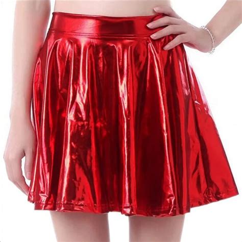 Sexy Club Red Short Faux Leather Skirts For Fashion Lady Elastic Mini ...