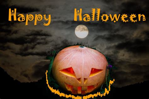 Scary Pumpkin on Halloween on the Moon Stock Photo - Image of invitation, autumn: 77657440