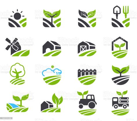 Green fields icon. Agricultural non-chemical farming and friendly ...