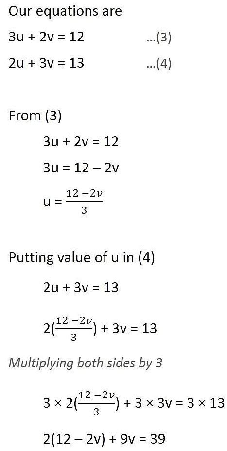 1/2x + 1/3y = 2 and 1/3x + 1/2y = 13/6. Solve the given linear equation by substitution method ...