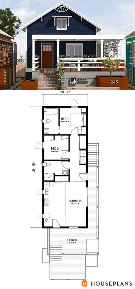 the floor plan for a small house with two levels and an attached porch ...