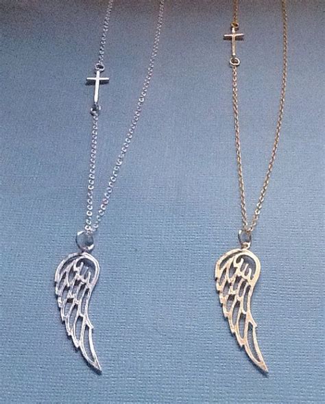 Sideways Cross and Angel Wing Necklace by JewelrybyB on Etsy Angel Wing Necklace, Sideways Cross ...