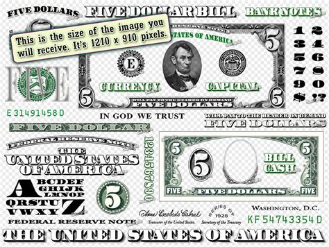 FIVE Dollar Bill Design Images Photoshop Transparent File PNG - Etsy