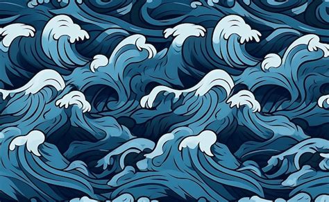 Premium AI Image | Painting blue sea waves seamless pattern art drawing