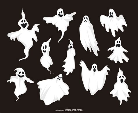 Set of 11 ghost illustrations featuring ghosts with different ...