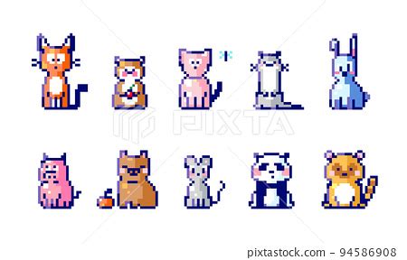 Cute pixel art 8bit animals icons. Cute pixel... - Stock Illustration [94586908] - PIXTA