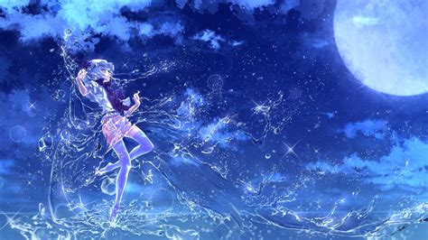 Free download touhou anime art water girl full moon glitter background [2016x1134] for your ...