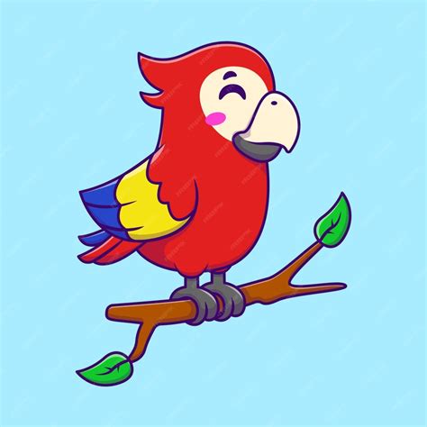 Premium Vector | Cute Macaw Bird Standing On Branch Cartoon Vector Icons Illustration Flat ...