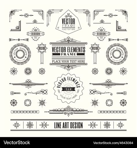 Line art deco retro vintage frame design elements Vector Image