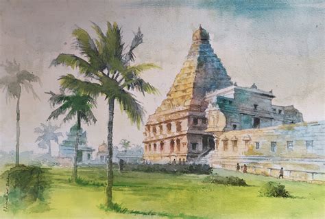 Watercolor painting of temple in India sacred painting prints hindu temple for home - agrohort ...