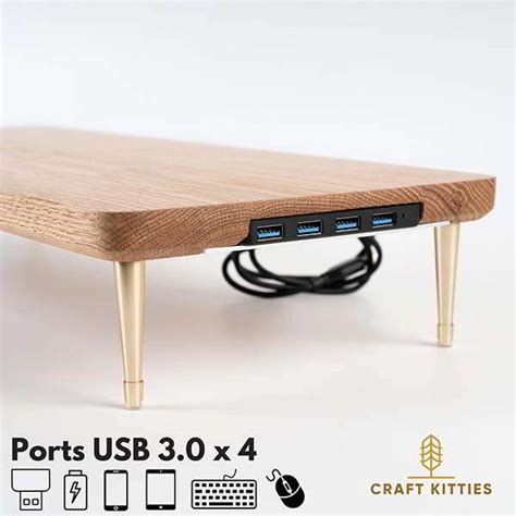 Handmade Modern Wooden Monitor Stand with USB Hub | Gadgetsin
