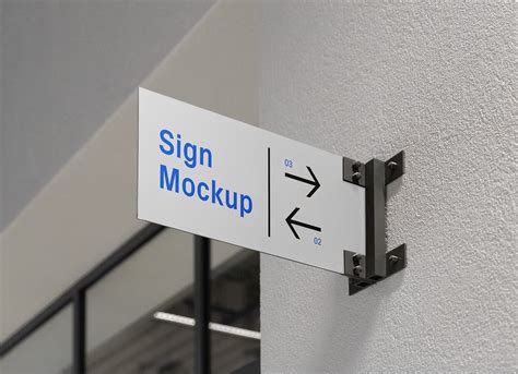 Free Wall Mounted Metal Direction Sign Mockup PSD - Good Mockups