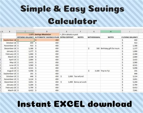 Excel Savings Calculator, Excel Savings Spreadsheet, Excel Savings ...