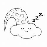 Coloring Book For children Draw A Cute Cartoon Cloud sleeping In The  sketch template