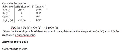 Solved Consider the reaction: FeO(s)+Fe(s)+O2( g)→Fe2O3( s) | Chegg.com