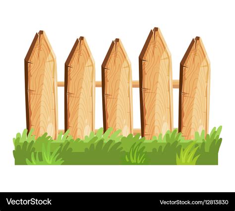 Cartoon rural wooden fence in green grass Vector Image