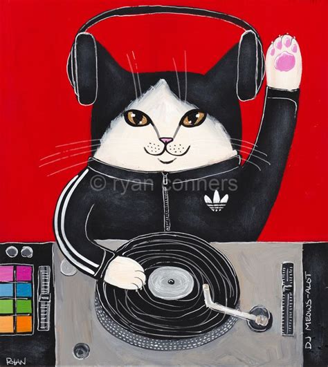 Record Store Day DJ Cat Original Cat Folk Art Painting | Folk art painting, Cat art, Art painting