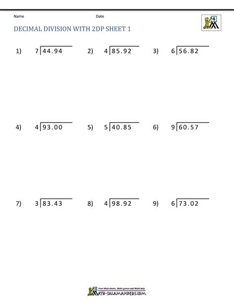 5 Dividing Decimals Worksheet Division of Decimal Numbers Worksheets | Division worksheets ...