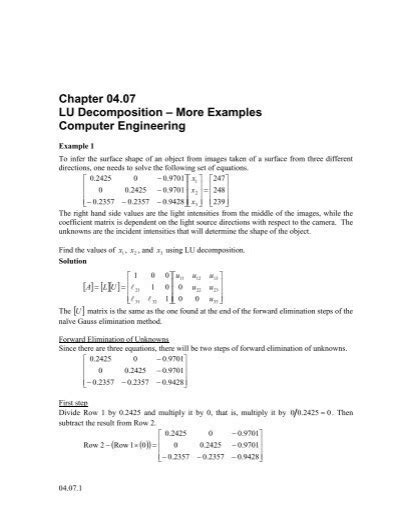 LU Decomposition-More Examples: Computer Engineering