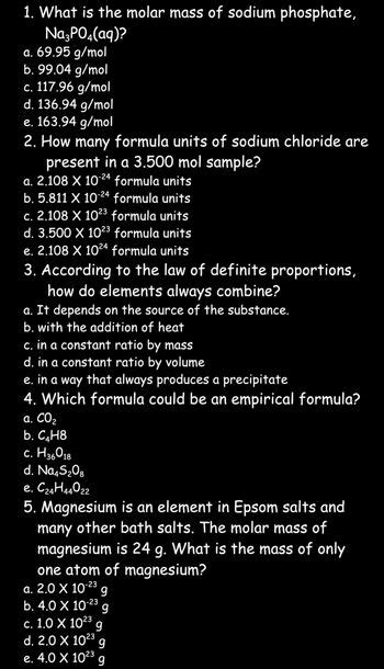 Answered: 1. What is the molar mass of sodium… | bartleby