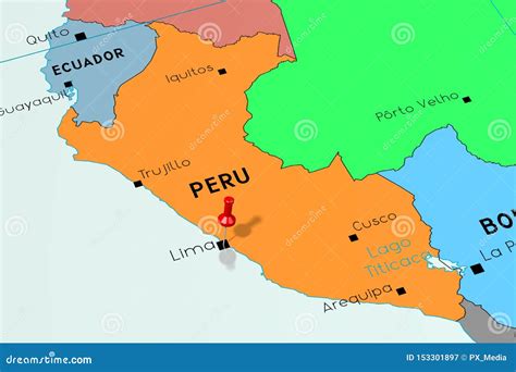 Peru, Lima - Capital City, Pinned on Political Map Stock Illustration ...