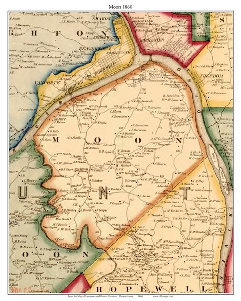 Moon Township, Pennsylvania 1860 Old Town Map Custom Print - Lawrence ...