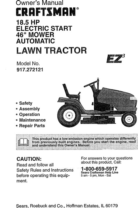 Craftsman 917272121 User Manual LAWN TRACTOR Manuals And Guides L0709180