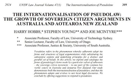 The Internationalisation of Pseudolaw: The Growth of Sovereign Citizen Arguments in Australia ...