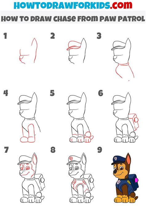 How to Draw Chase from Paw Patrol in 2023 | Paw patrol, Paw drawing ...