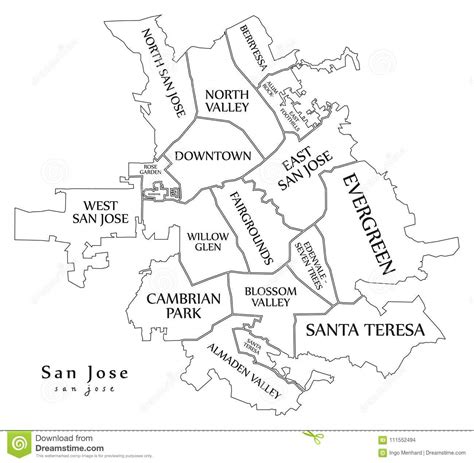 Modern City Map - San Jose City of the USA with Neighborhoods an Stock ...