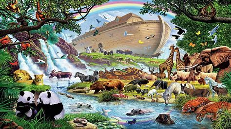 Noah's Ark - After The Flood, Rainbow, Noah, River, Painting, Art, Animals, Ark, HD wallpaper ...