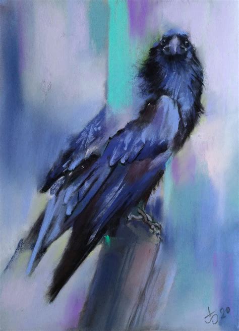 Raven artwork Crow wall art Pastel original painting Bird wall | Etsy