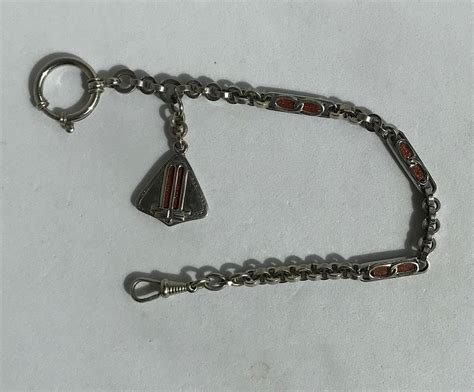 Silver Pocket Watch Chain With Large Circle Clip and Goldstone - Etsy