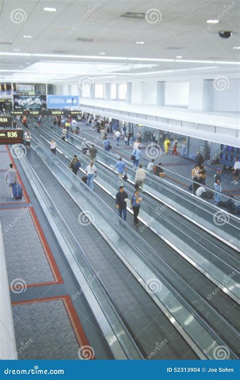 Moving Sidewalks in the Concourse of a Major Airport Editorial Stock Image - Image of arrivals ...