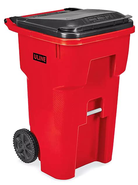 Uline Trash Can with Wheels - 65 Gallon, Red H-7937R - Uline