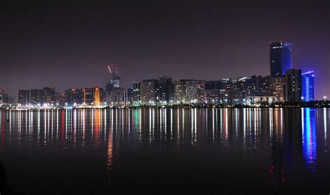 Night Skyline Of Abu Dhabi. City Lights Stock Image - Image of city ...