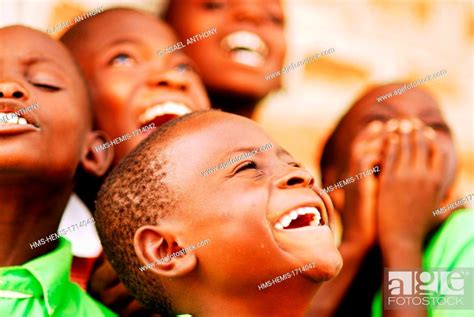 Kenya, Kakamega, 5 smiling and laughing black boy children in school uniforms, Stock Photo ...