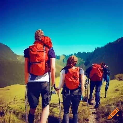 Friends hiking in the mountains on Craiyon