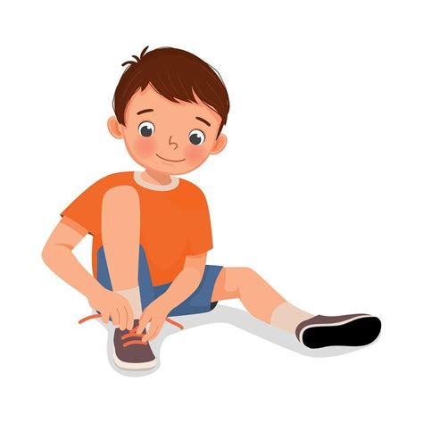 cute little boy tying her shoelaces 19089597 Vector Art at Vecteezy