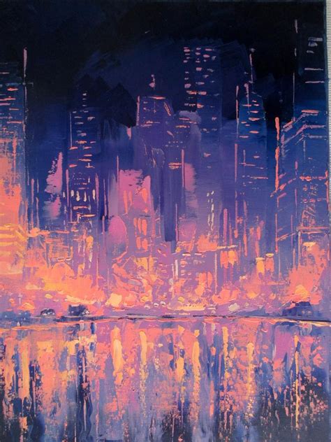 ORIGINAL OIL PAINTING on Canvas, Night City Original Paintin - Inspire ...