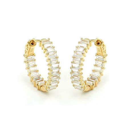 Baguette Diamond Hoop Gold Sterling Silver Earrings (20mm) – Caratina Jewelry