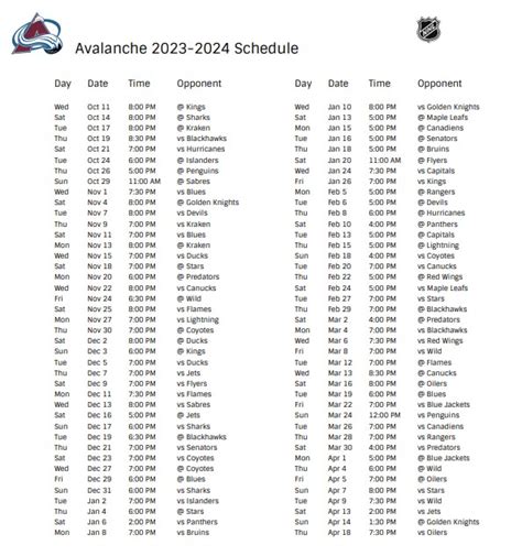 Avalanche 2024 Schedule - Ivie Rhodie