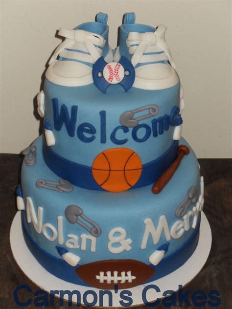 Fondant Sports Themed Baby Shower Cake :-) Baby Shower Cakes For Boys, Baby Boy Cakes, Baby ...