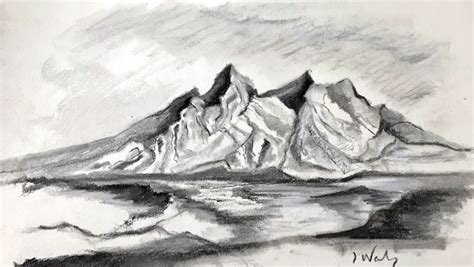 How to Draw Mountains and Rivers in Charcoal - Improve Drawing