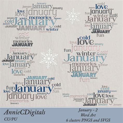 January Word Art-2, January Clip Art, Month Clip Art, Scrapbook Clip ...