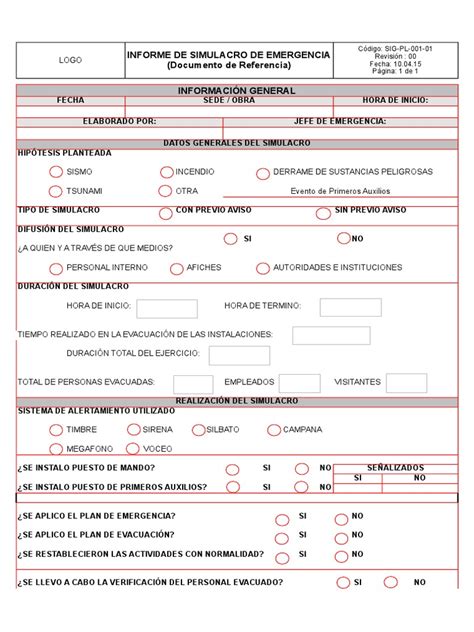 Formato Informe de Simulacro de Emergencia | PDF