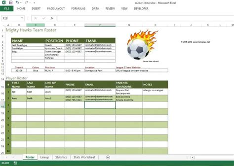 Soccer Roster Free Excel Template